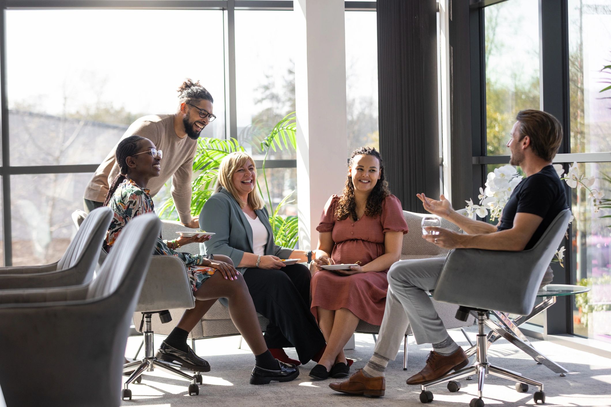 Group gathered in conversation and study